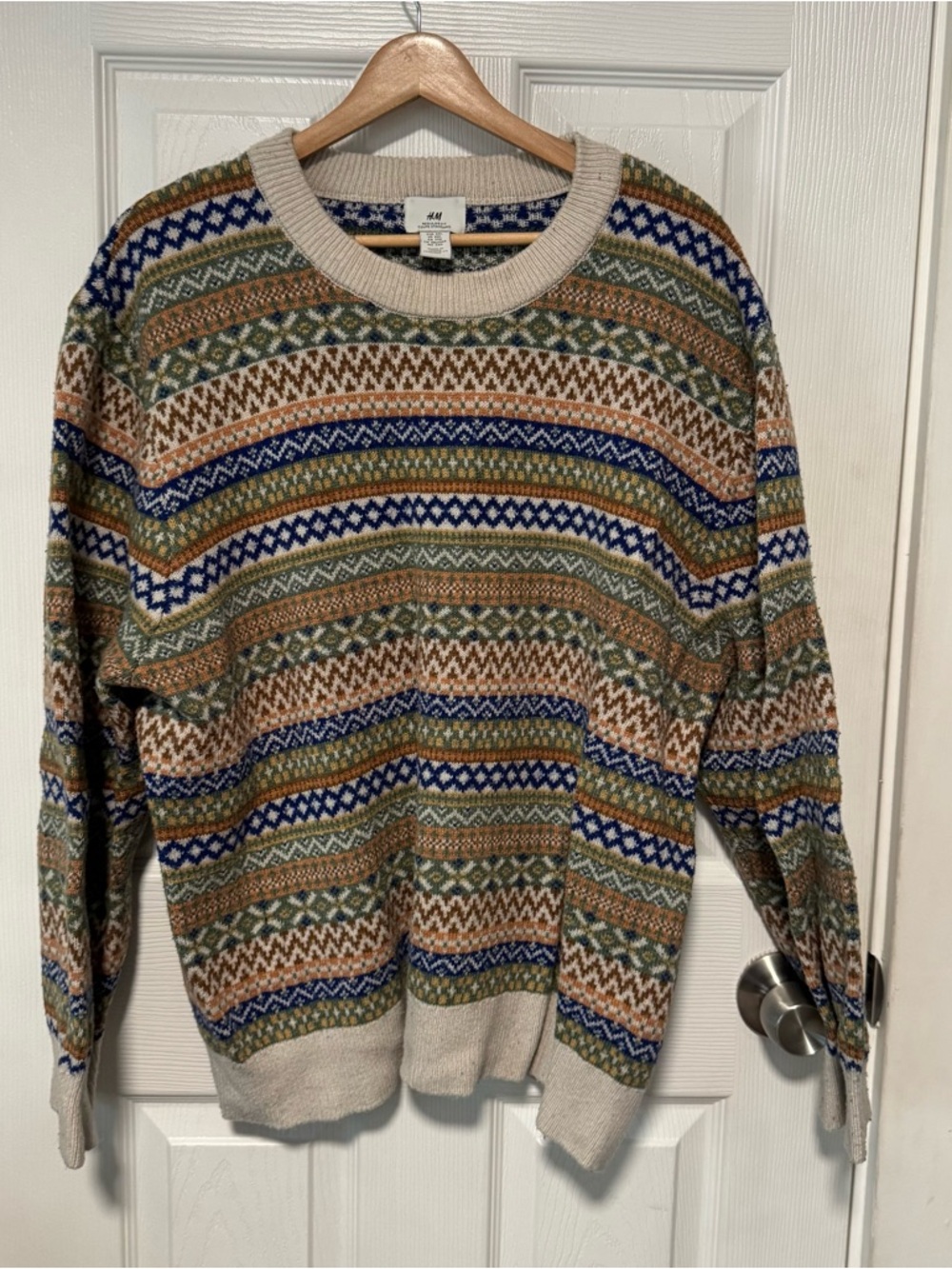 H&M Multicolor Fair Isle Crewneck Sweater - Cream, Blue, Green, Brown XXL